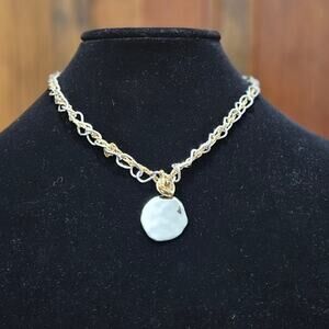 Style & Co Two-Tone Hammered Disc Threaded Double-Chain Pendant Necklace 17+3